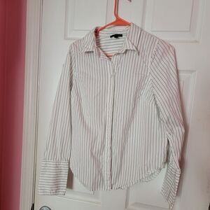 Universal Standard Women's White and Black Striped Button Down Shirt